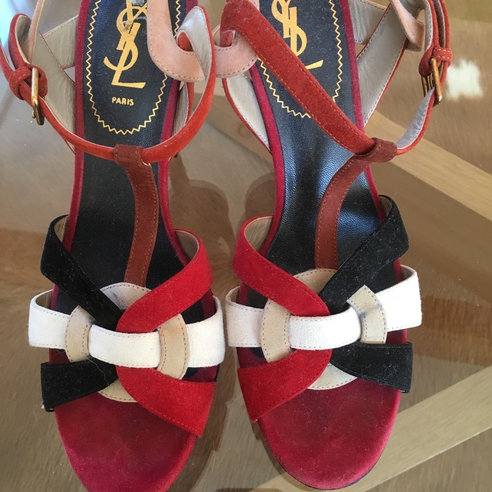 YSL Tribute 105 Sandal in Multicolor Suede